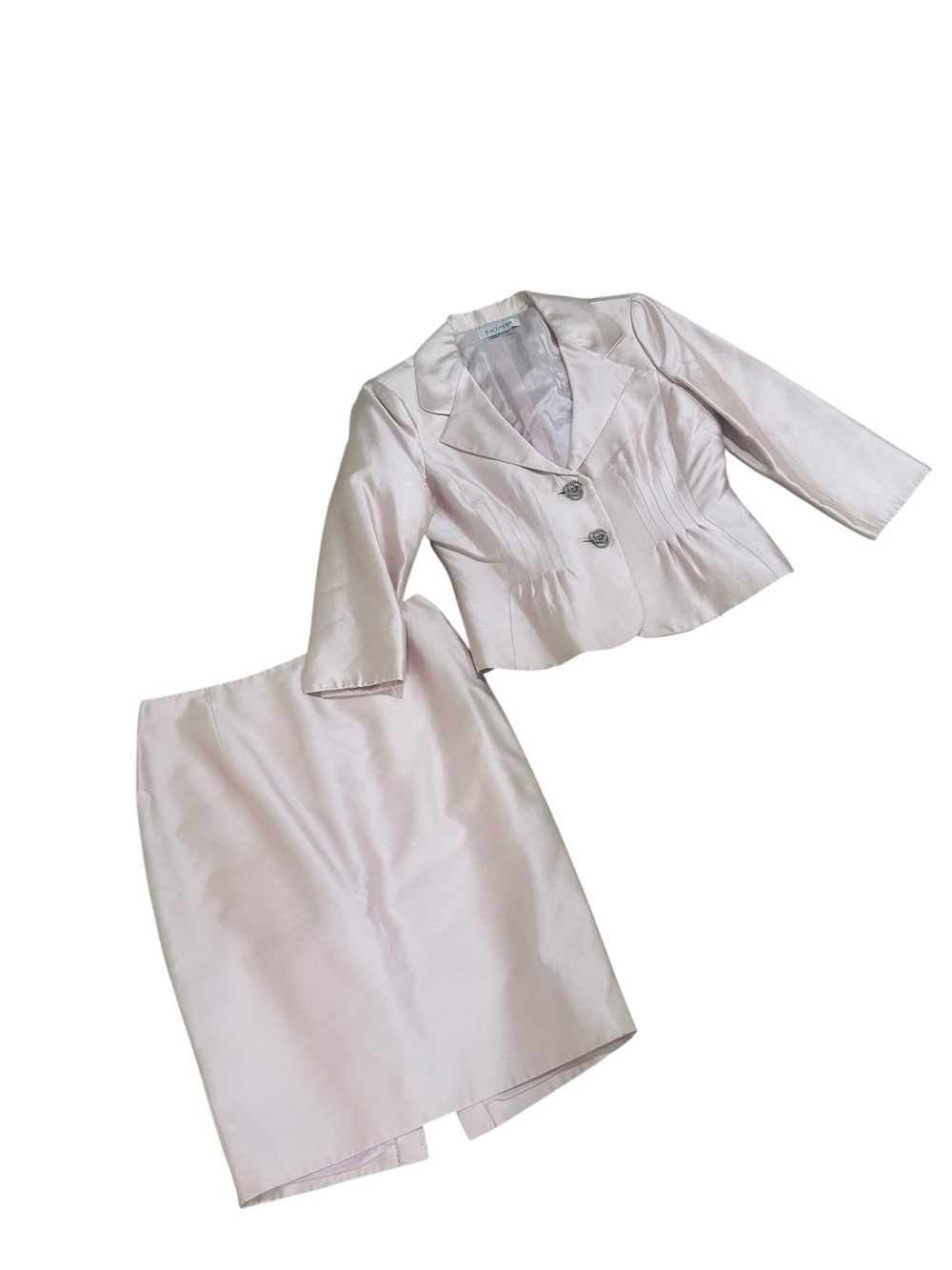 Vtg ‘90’s Kay Unger Blush Peplum Two-Piece jacket pencil skirt Suit silk blend 8 - Picture 2 of 11